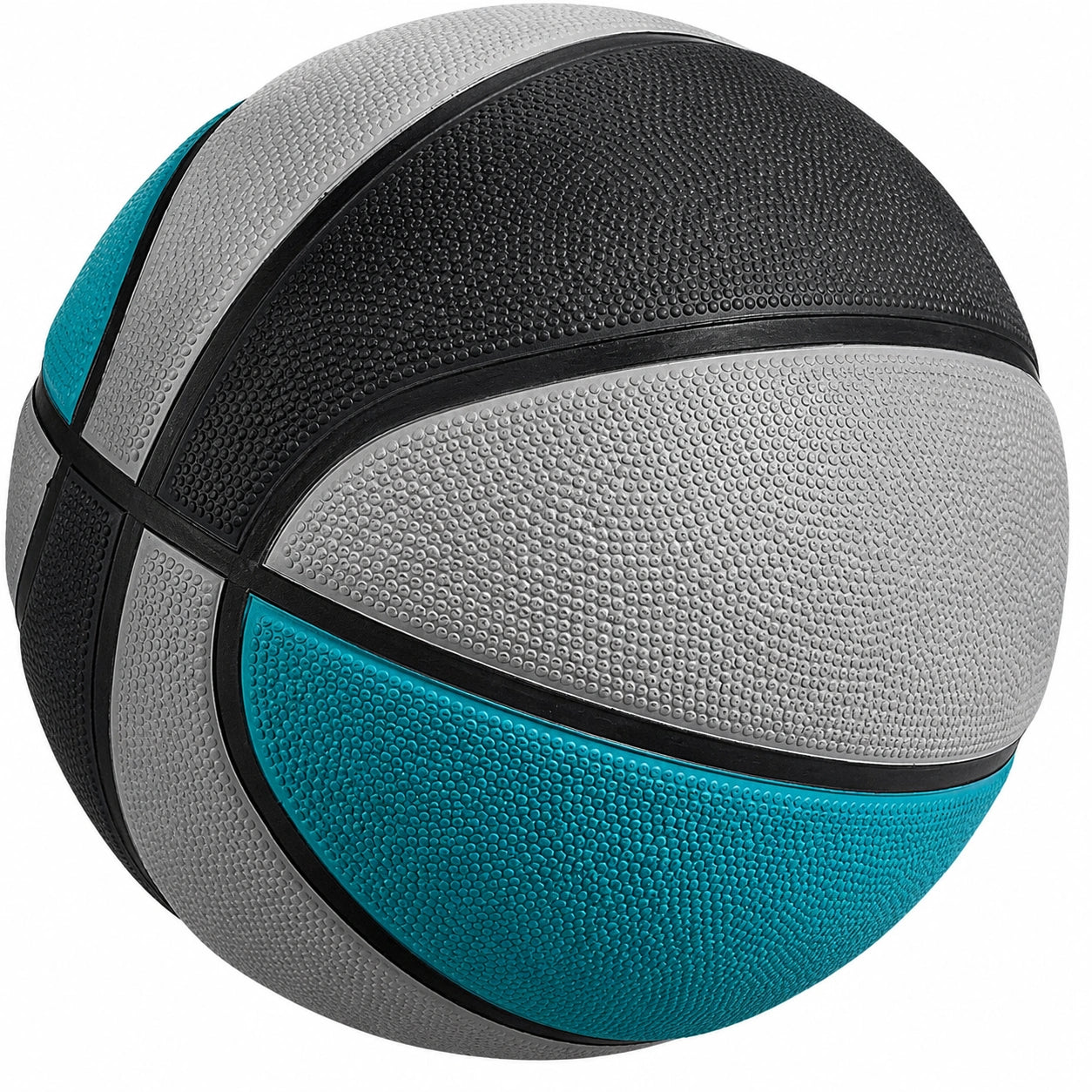 Ballon de basket résistant noir, gris et turquoise