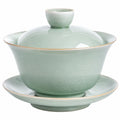Gaiwan en Porcelaine Motif Bambou Vert 150ml avec Couvercle et Soucoupe