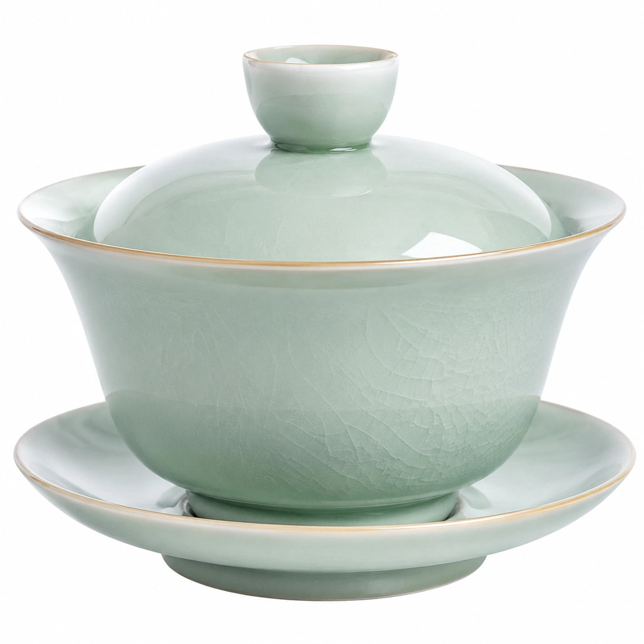 Gaiwan en Porcelaine Motif Bambou Vert 150ml avec Couvercle et Soucoupe