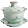 Gaiwan en Porcelaine Émaillée Bleue avec Soucoupe