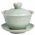 Gaiwan en porcelaine vert émaillé avec bord doré