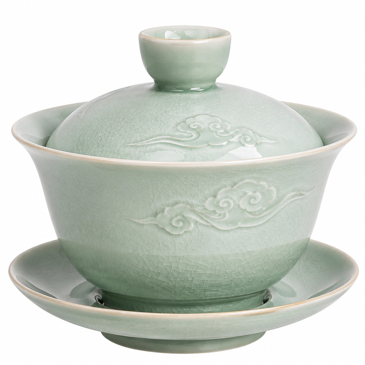 Gaiwan en porcelaine vert émaillé avec bord doré