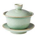 Gaiwan en porcelaine vert pâle avec motifs floraux
