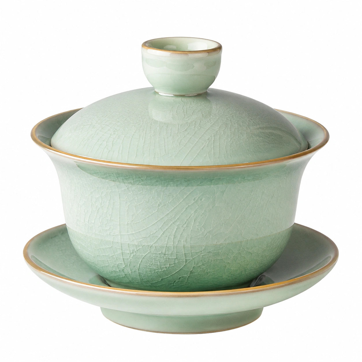 Gaiwan en porcelaine vert pâle avec motifs floraux