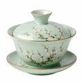 Gaiwan en Porcelaine Vert Céladon avec Motif Floral
