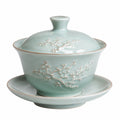 Gaiwan en porcelaine verte avec motifs floraux