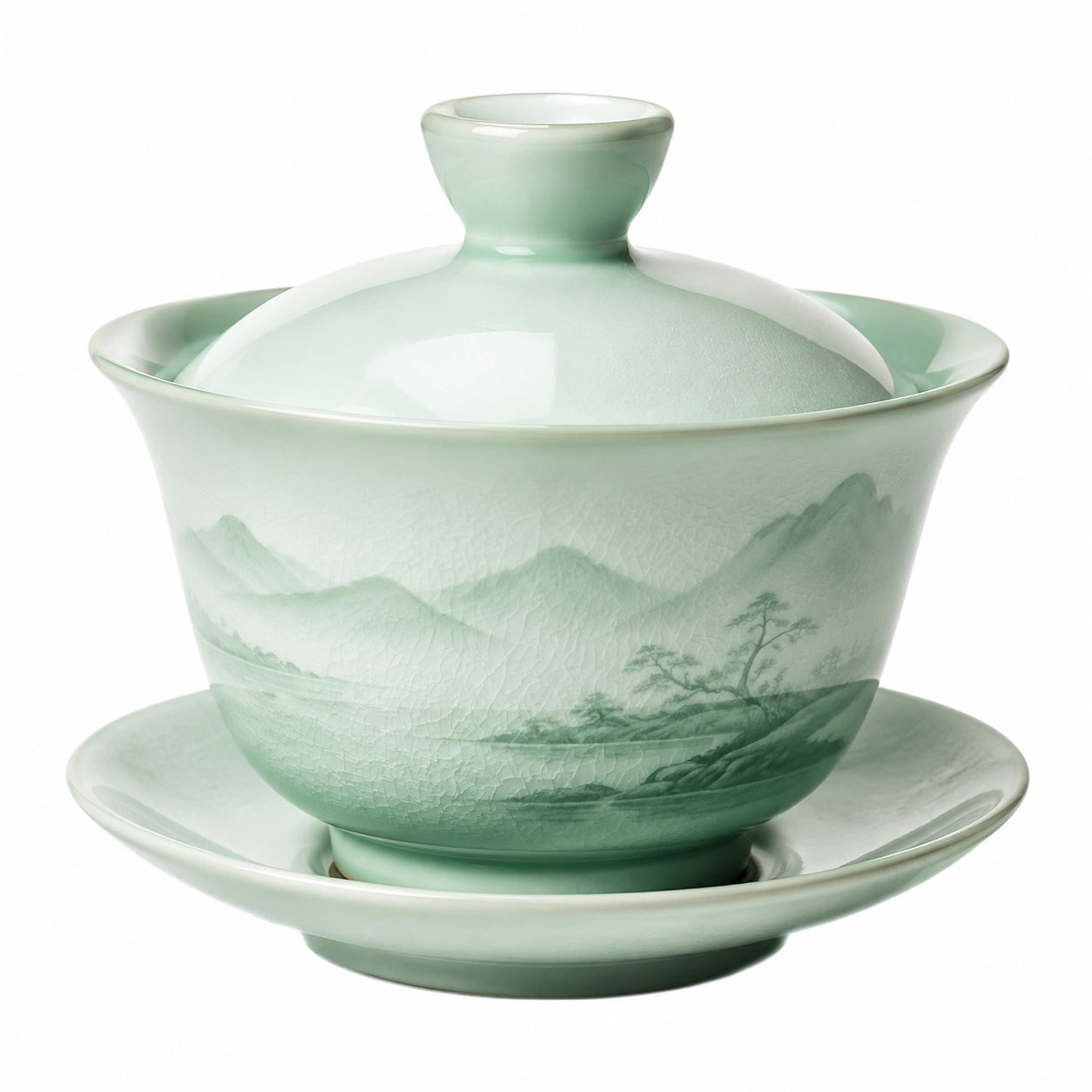 Gaiwan en porcelaine céladon avec soucoupe - Vert Pâle