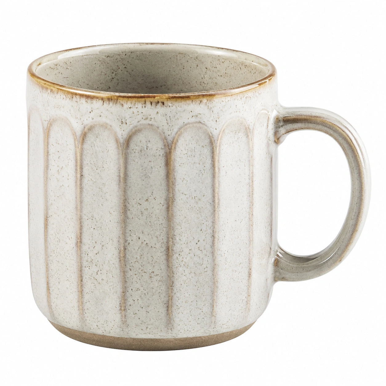Mug en céramique beige moucheté avec rayures texturées