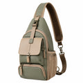 Sac à dos bandoulière décontracté vert olive et beige avec poches multiples