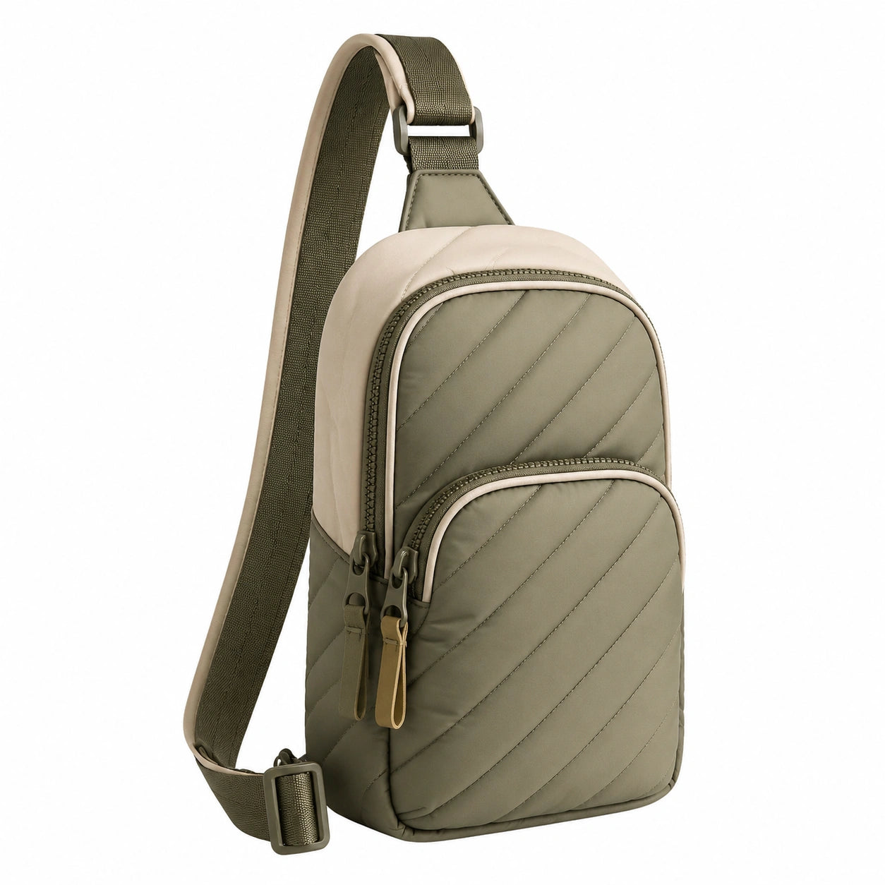 Sac à bandoulière kaki et beige pour unisexe, pratique et spacieux