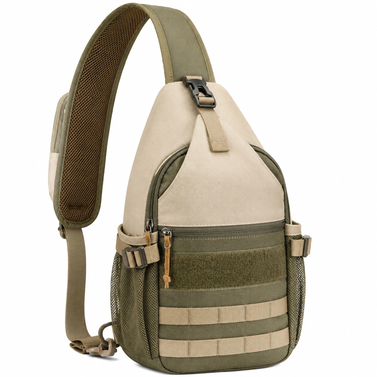 Sacoche Décontractée Beige et Vert avec Bandoulière Réglable