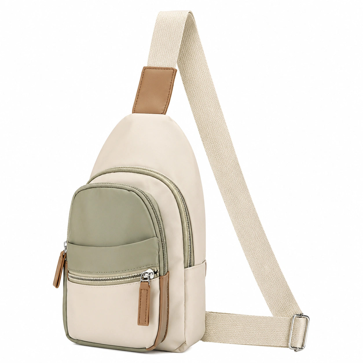 Sac à bandoulière kaki et beige avec bandoulière tressée