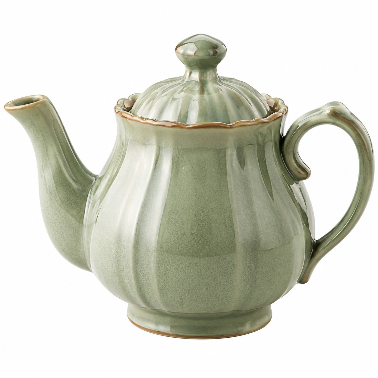Théière en Porcelaine Vert Jade avec Bord Ondulé