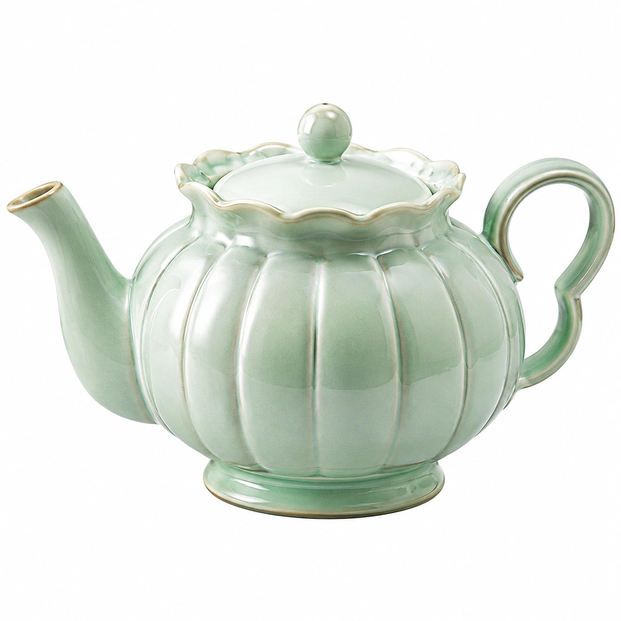 Théière en porcelaine verte avec bordures dorées - 1000ml