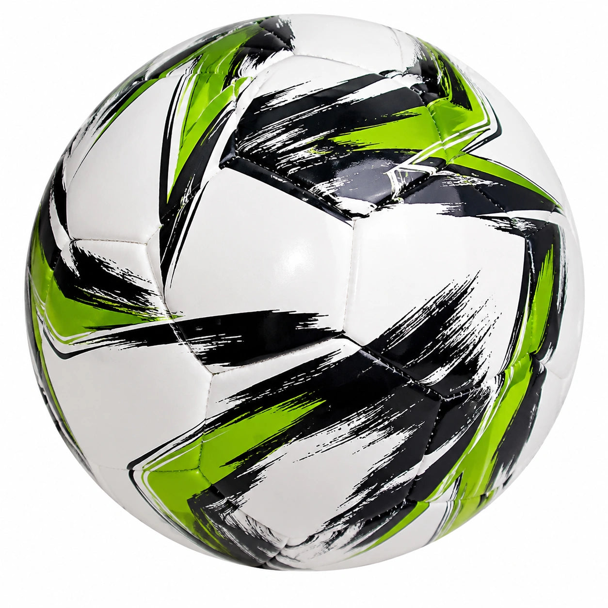 Ballon de football blanc, noir et vert avec design moderne
