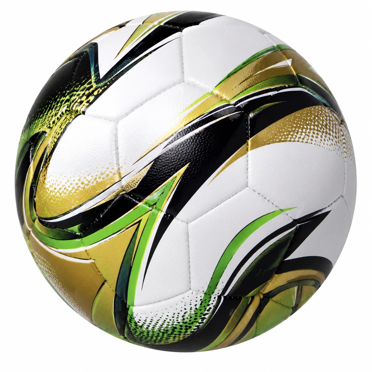 Ballon de football graphique blanc, noir, vert et doré