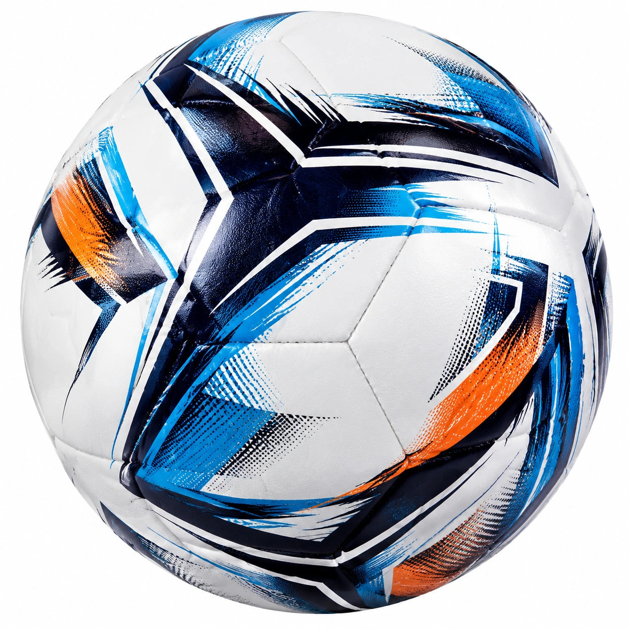 Ballon de football taille 5 blanc, bleu et orange
