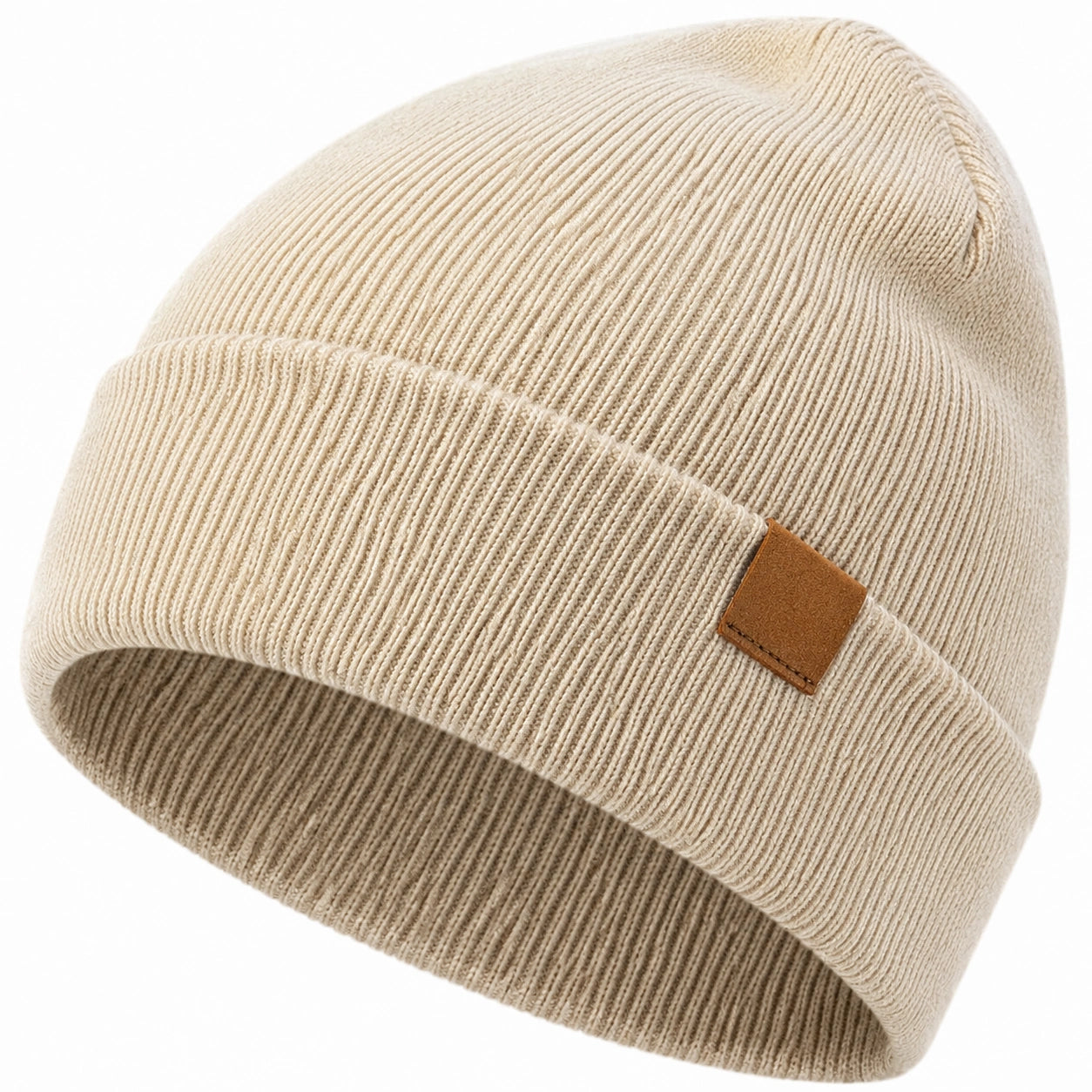 Bonnet tricoté côtelé beige pour adultes