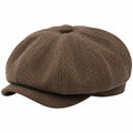 Casquette Gavroche en Laine à Motif Chevrons Marron