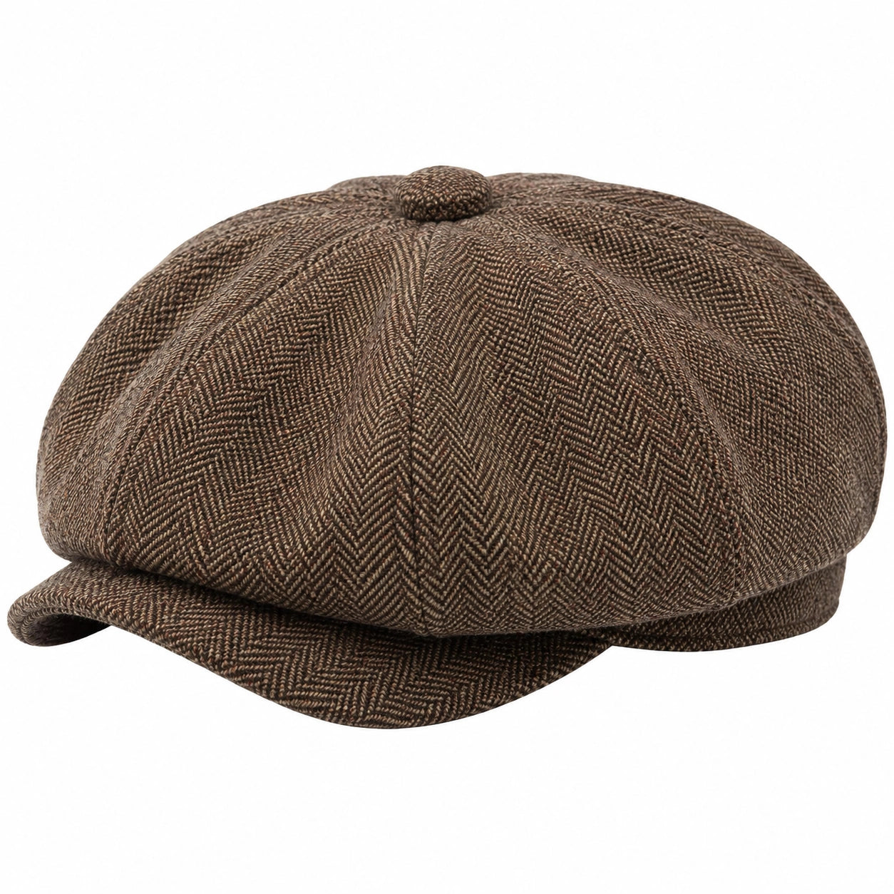 Casquette Gavroche en Laine à Motif Chevrons Marron
