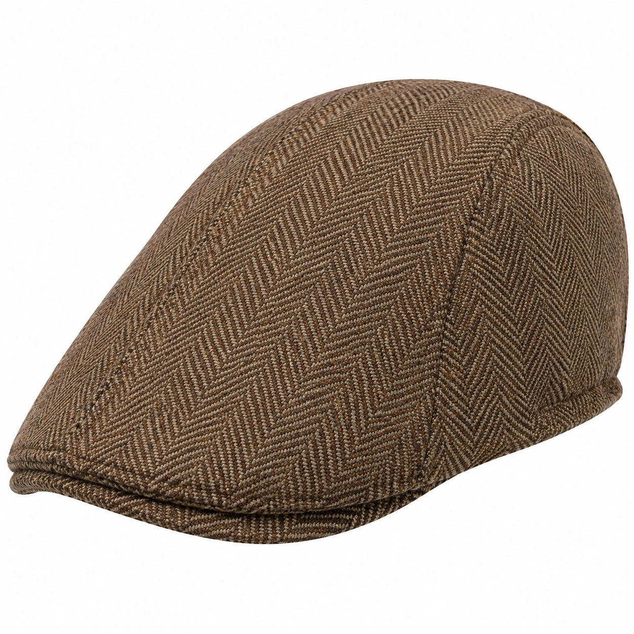 Casquette plate en tweed à chevrons marron pour adultes