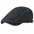 Casquette Plate Marron à Motifs Chevrons et Carreaux Bleus
