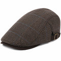 Casquette Plate Réglable à Carreaux Marron