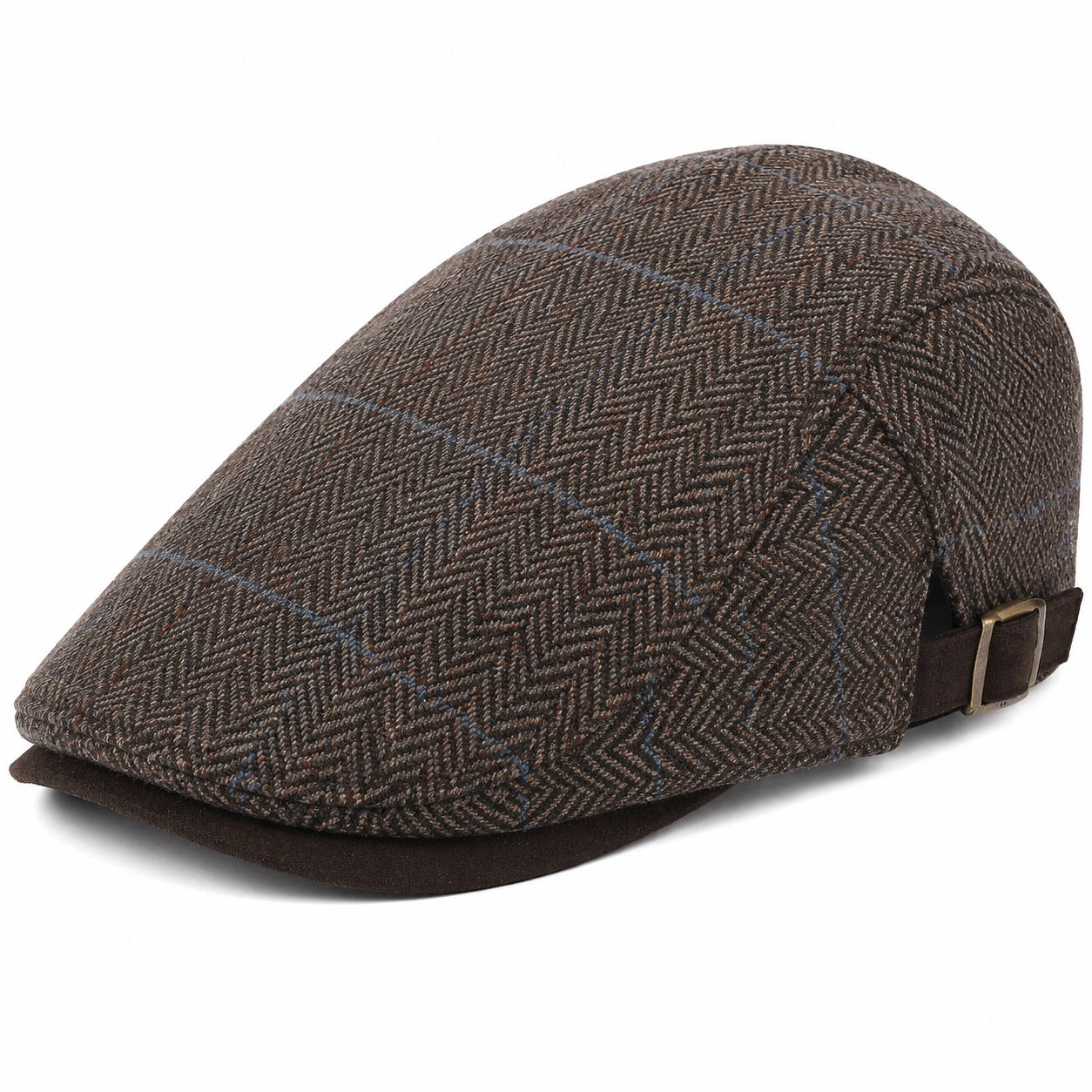 Casquette Plate Réglable à Carreaux Marron
