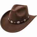 Chapeau Cowboy Classique Marron avec Bandeau en Cuir