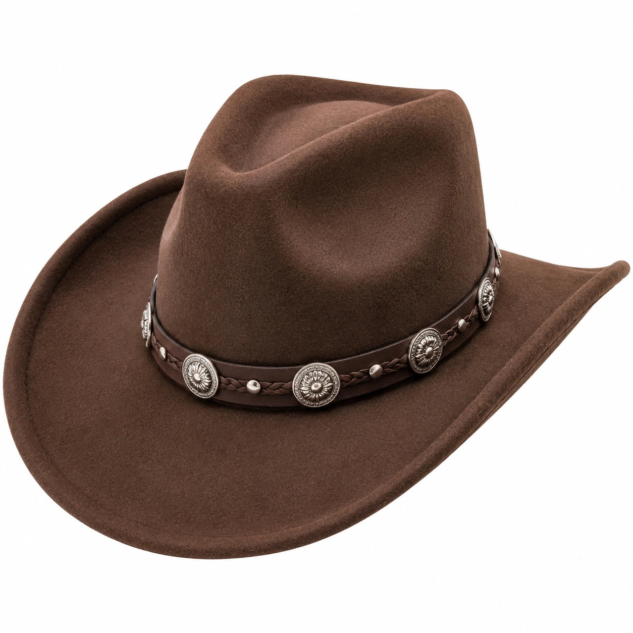 Chapeau Cowboy Classique Marron avec Bandeau en Cuir