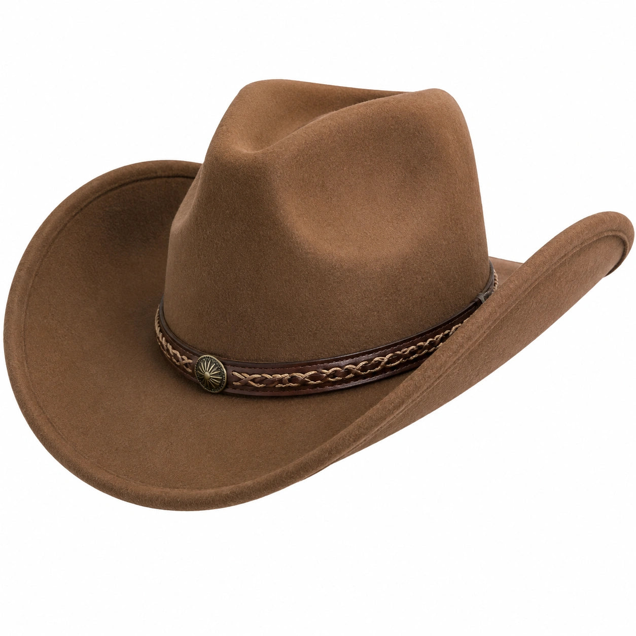 Chapeau Cowboy Marron avec Bande Tressée en cuir