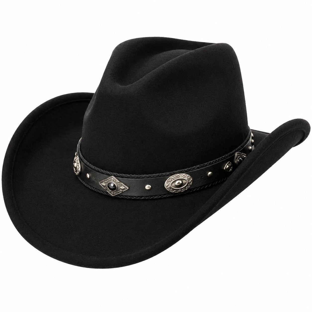 Chapeau Cowboy Beige avec Ceinture en Cuir et Détails Métalliques